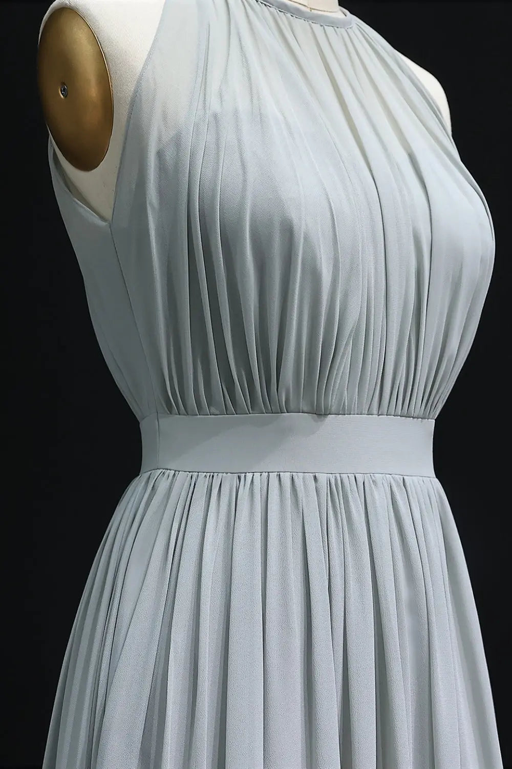 Elegant Dusty Blue High Neck Chiffon A-Line Bridesmaid Dress BS017 Sheer Fairy