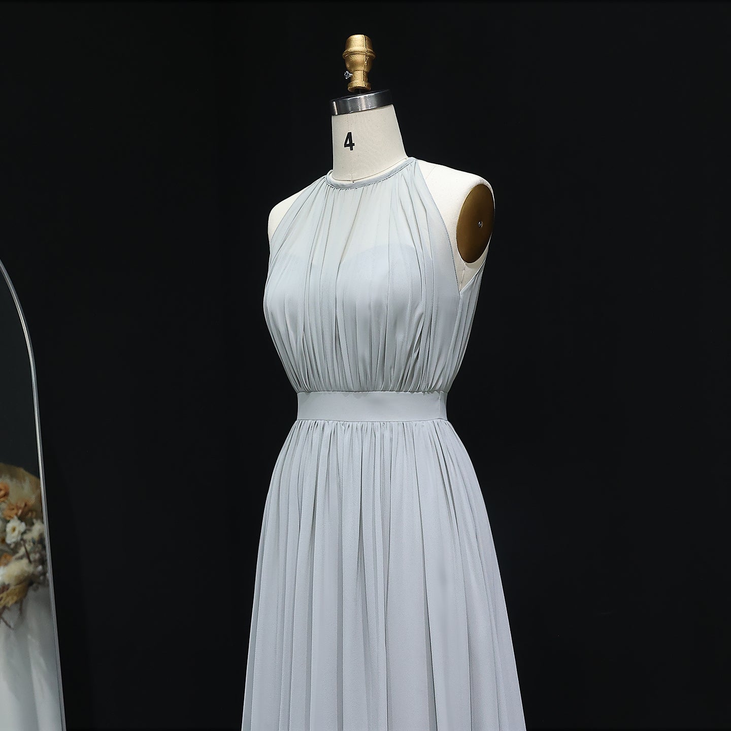 Elegant Gray High Neck Chiffon A-Line Bridesmaid Dress BS017