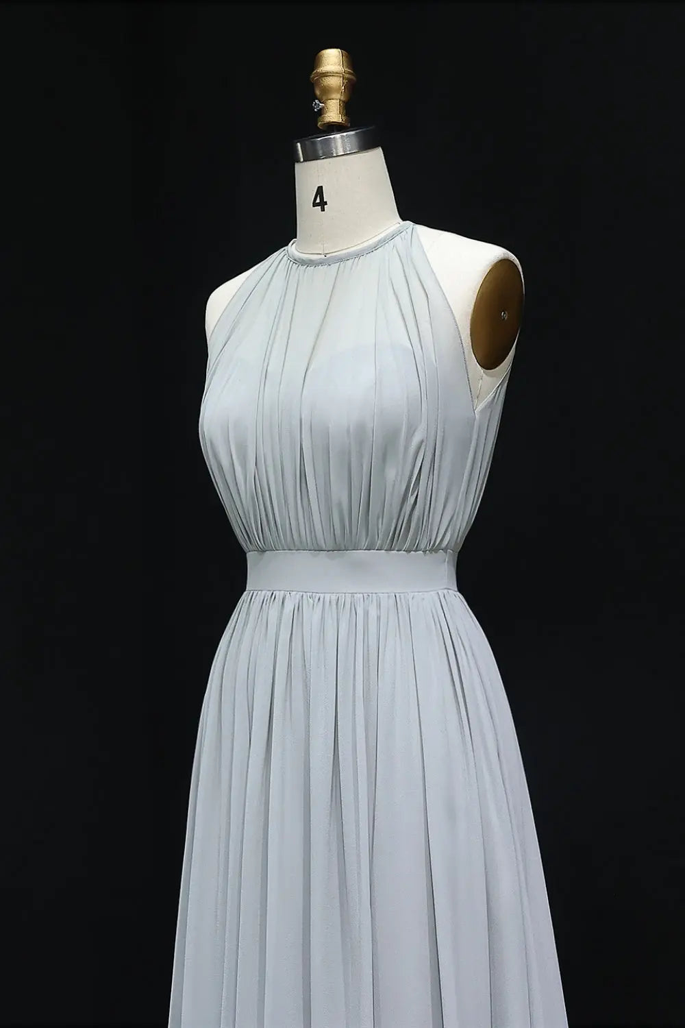 Elegant Dusty Blue High Neck Chiffon A-Line Bridesmaid Dress BS017 Sheer Fairy