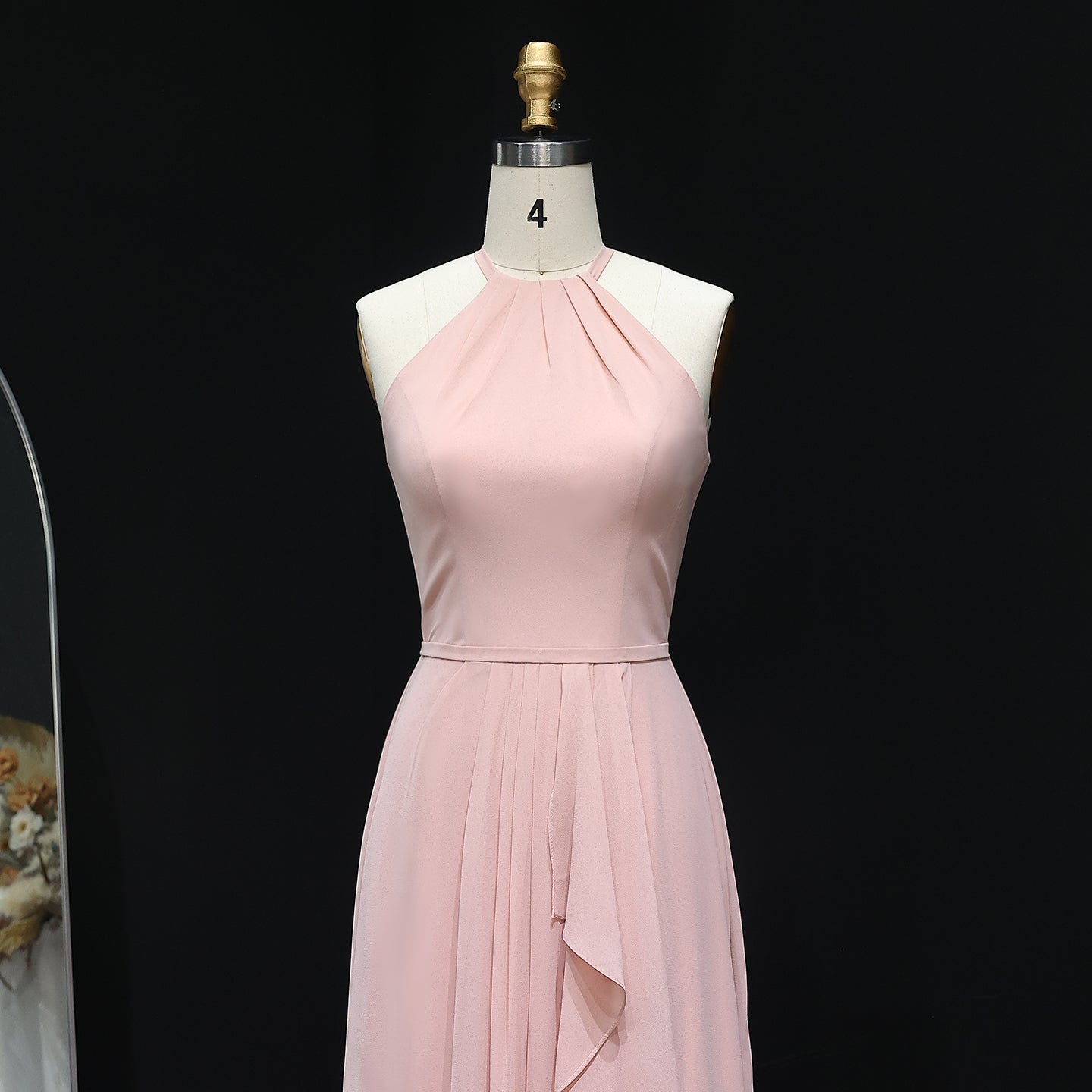 Blush Pink Halter Neck Chiffon A-Line Bridesmaid Dress BS018