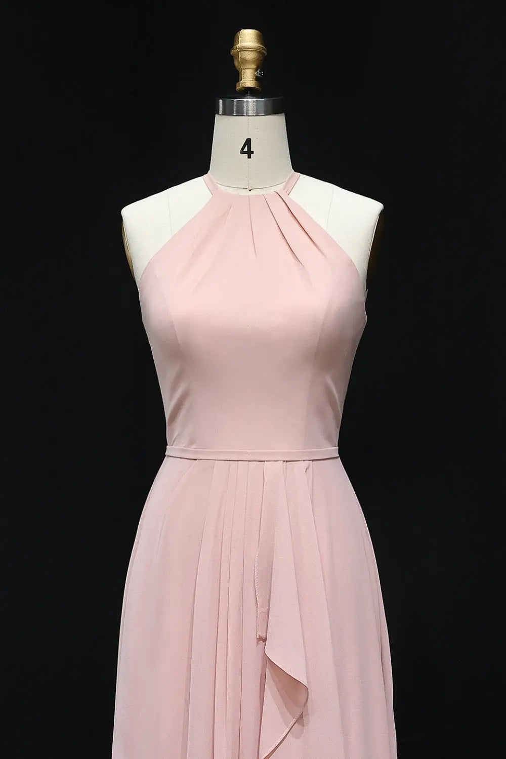 Blush Pink Halter Neck Chiffon A-Line Bridesmaid Dress BS018 Sheer Fairy