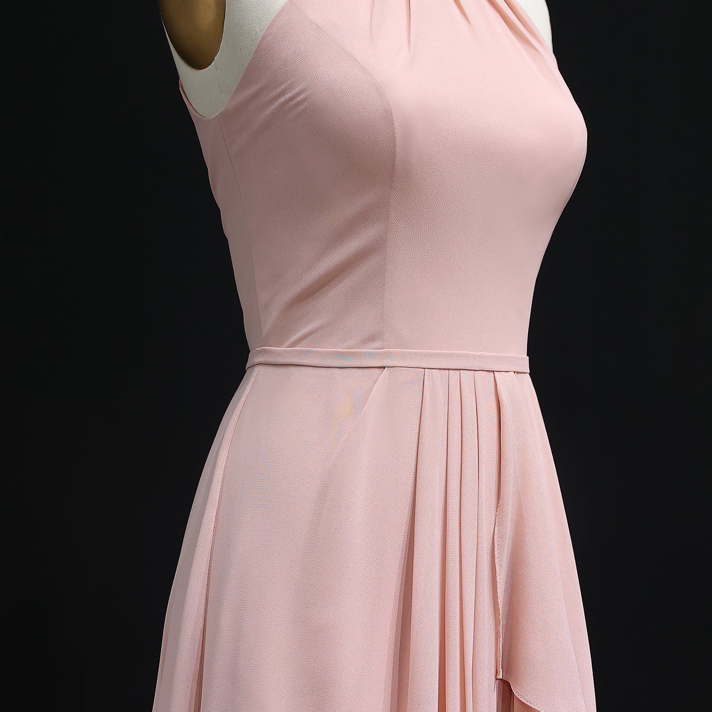 Blush Pink Halter Neck Chiffon A-Line Bridesmaid Dress BS018