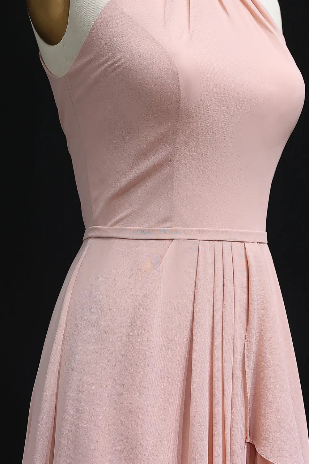 Blush Pink Halter Neck Chiffon A-Line Bridesmaid Dress BS018 Sheer Fairy