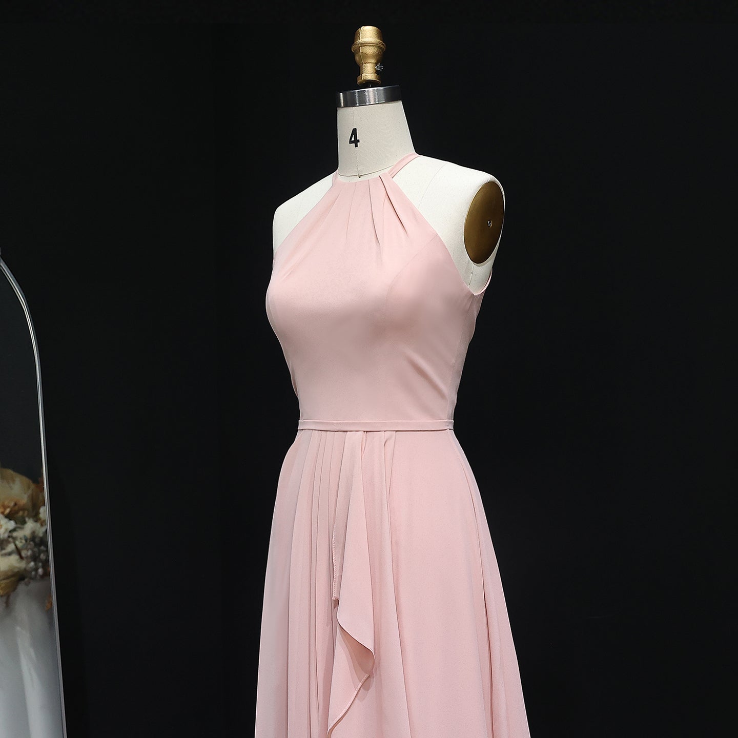 Blush Pink Halter Neck Chiffon A-Line Bridesmaid Dress BS018