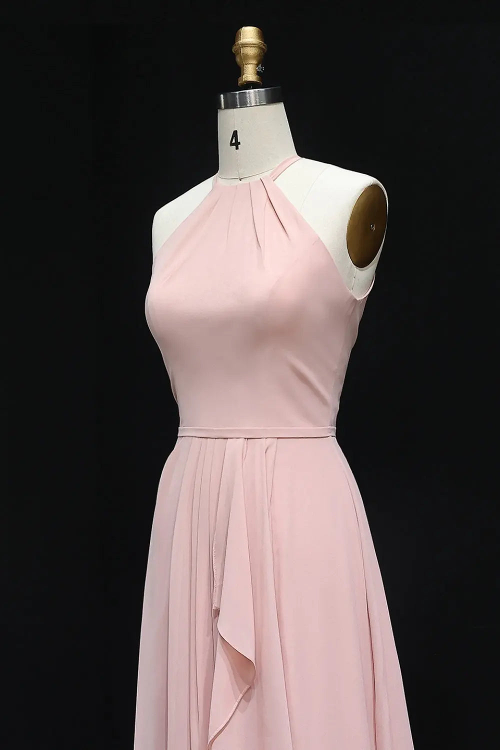 Blush Pink Halter Neck Chiffon A-Line Bridesmaid Dress BS018 Sheer Fairy