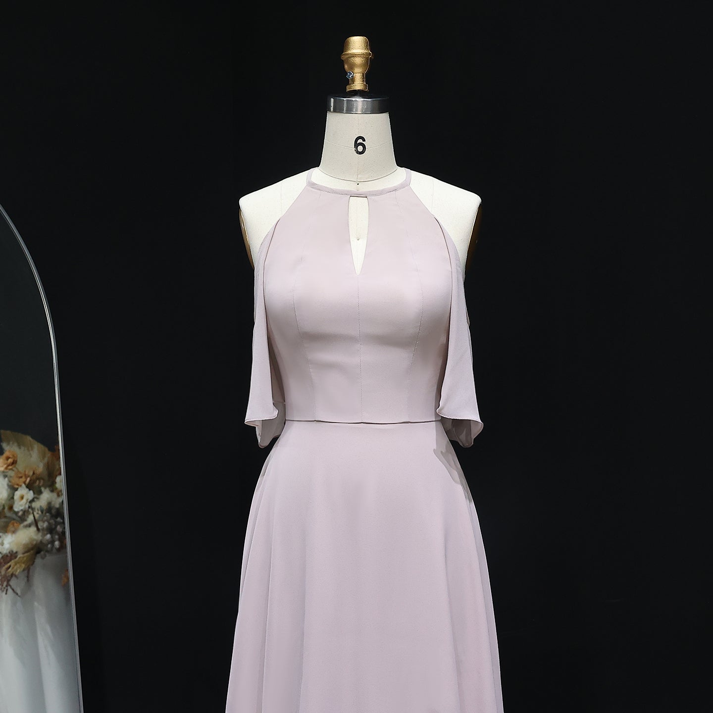 Classic Blush Pink High Neck Chiffon A-Line Bridesmaid Dress BS021