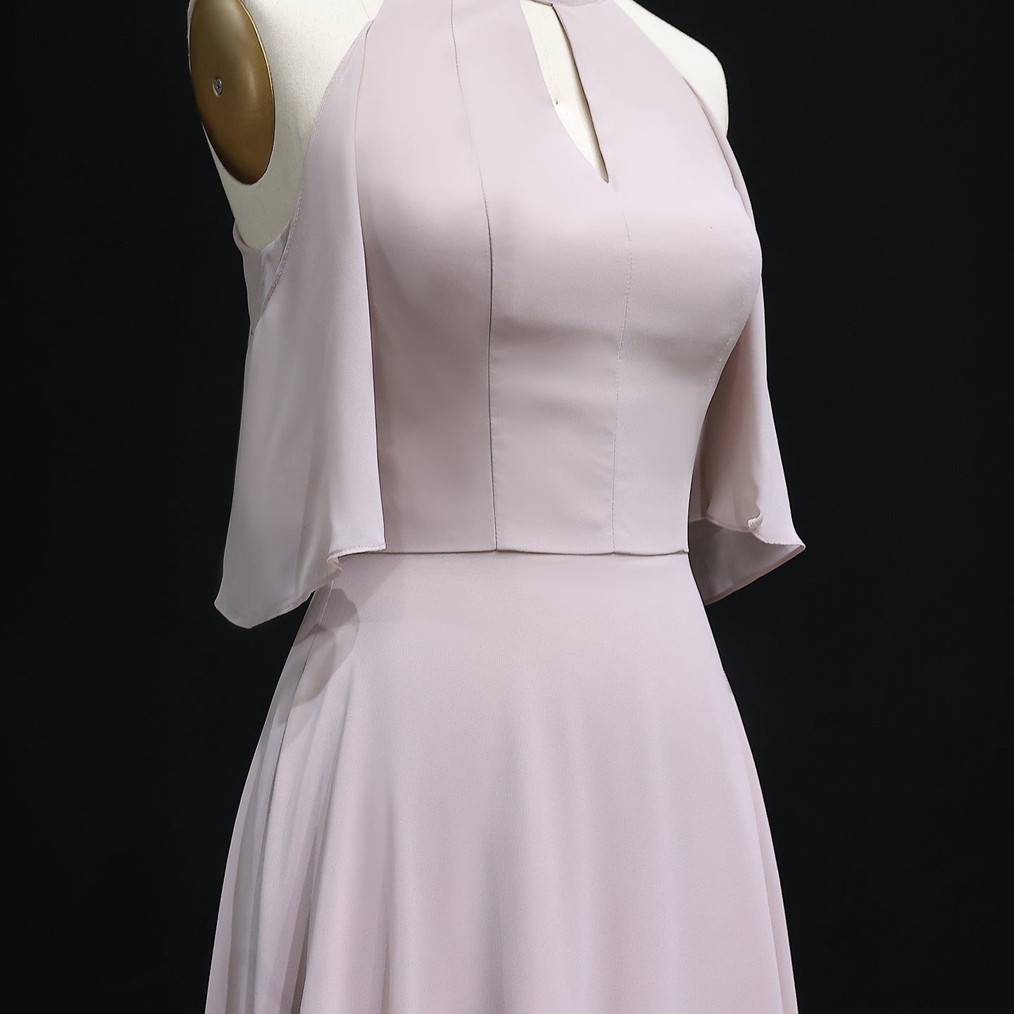 Classic Blush Pink High Neck Chiffon A-Line Bridesmaid Dress BS021