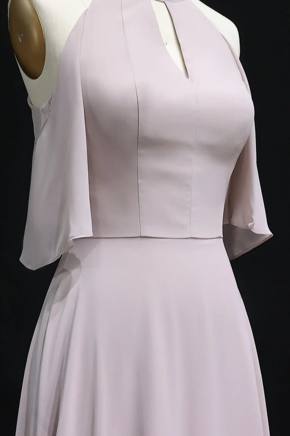 Classic Dusty Blue High Neck Chiffon A-Line Bridesmaid Dress BS021 Sheer Fairy