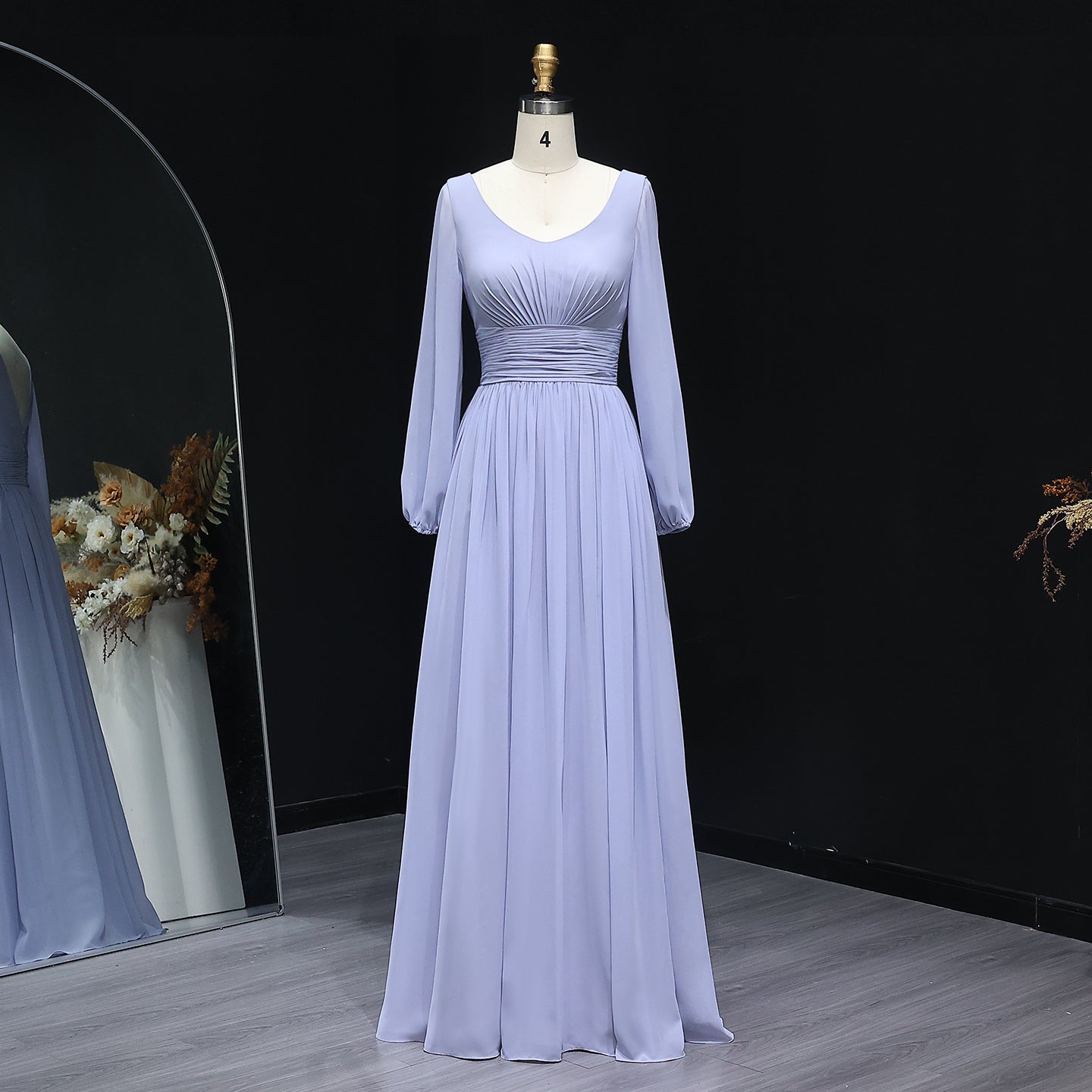 Elegant Lilac V-Neck Chiffon A-Line Bridesmaid Dress BS023
