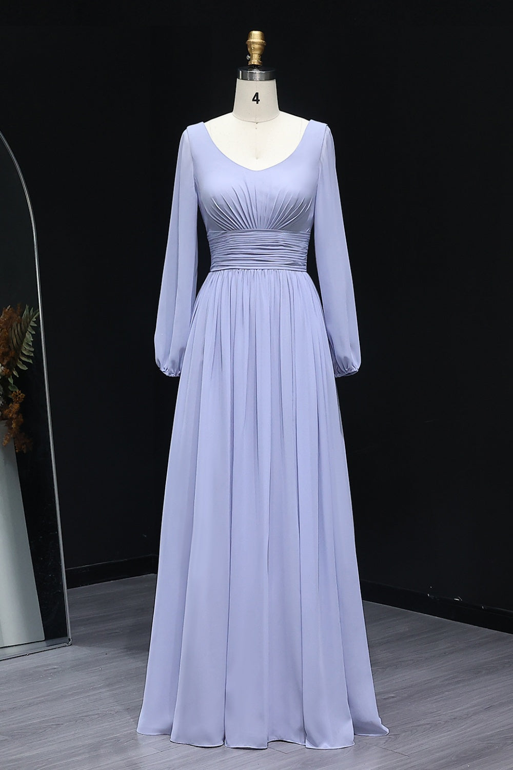 Elegant Lilac V-Neck Chiffon A-Line Bridesmaid Dress BS023