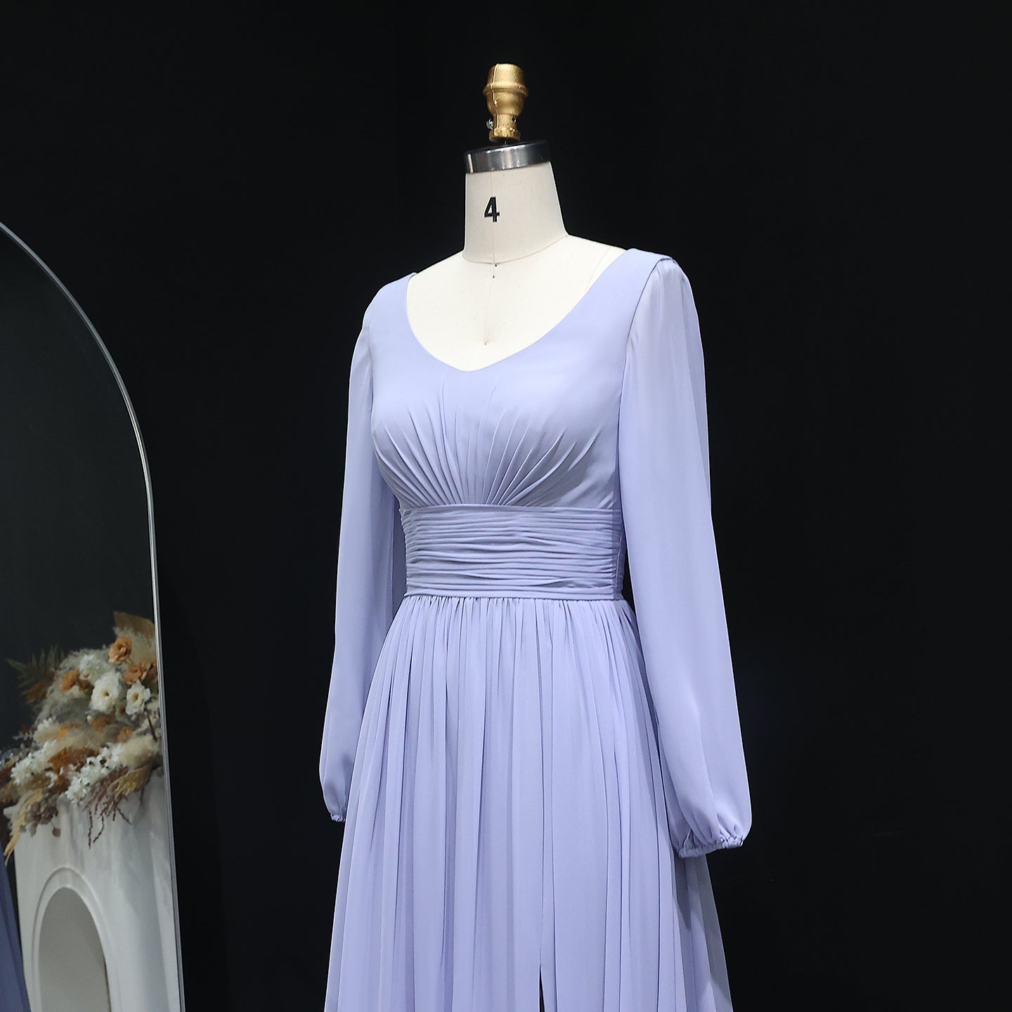 Elegant Lilac V-Neck Chiffon A-Line Bridesmaid Dress BS023