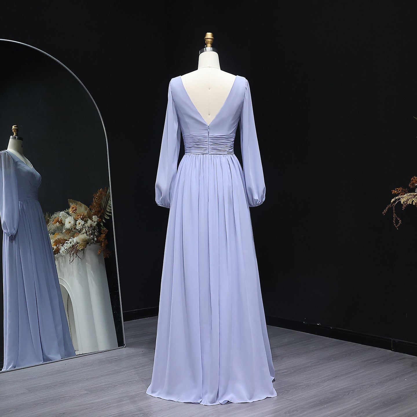 Elegant Lilac V-Neck Chiffon A-Line Bridesmaid Dress BS023