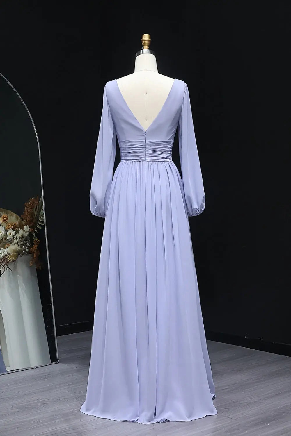 Elegant Lilac V-Neck Chiffon A-Line Bridesmaid Dress BS023 Sheer Fairy