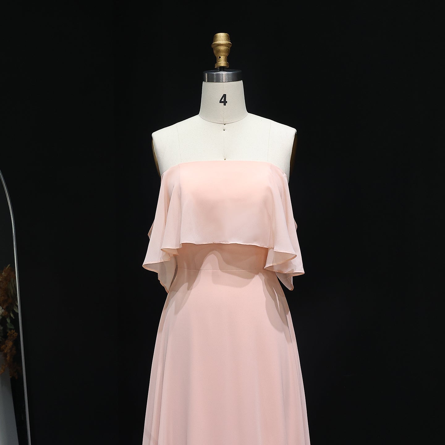 Blush Pink Off-Shoulder Chiffon A-Line Bridesmaid Dress BS024