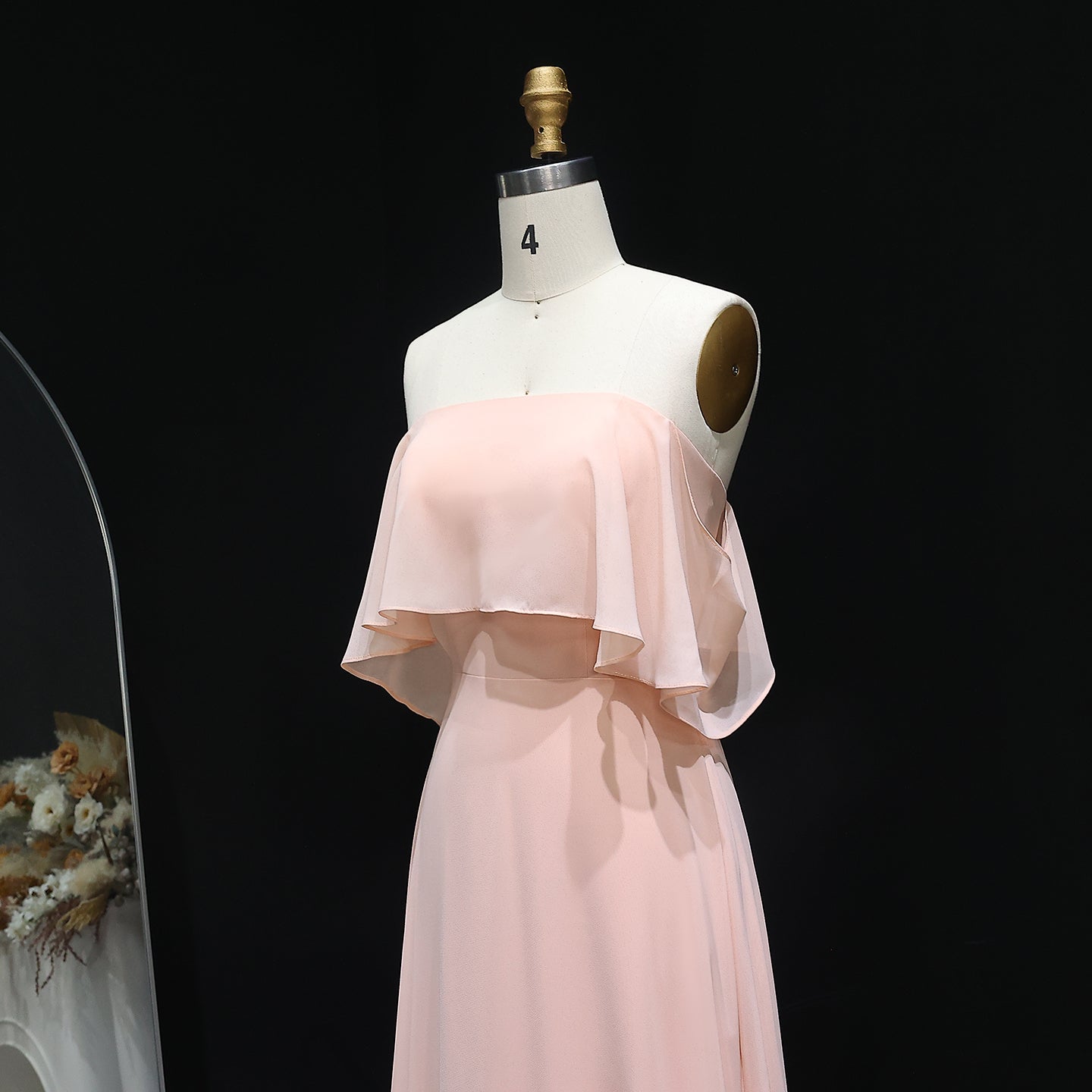 Blush Pink Off-Shoulder Chiffon A-Line Bridesmaid Dress BS024