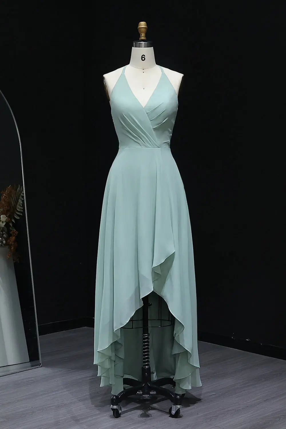 Sage Green V-Neck Chiffon High-Low A-Line Bridesmaid Dress BS025 Sheer Fairy
