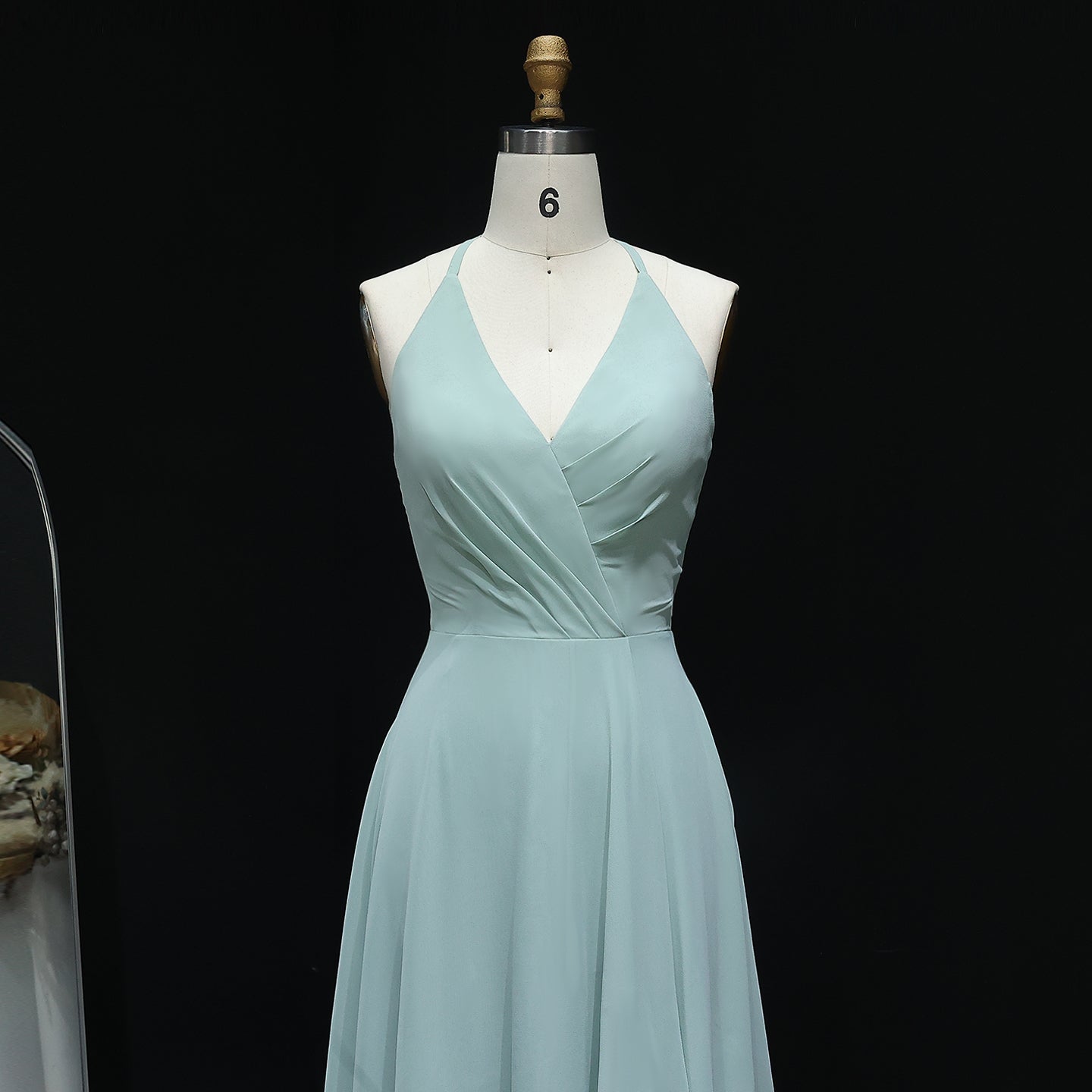 Sage Green V-Neck Chiffon High-Low A-Line Bridesmaid Dress BS025