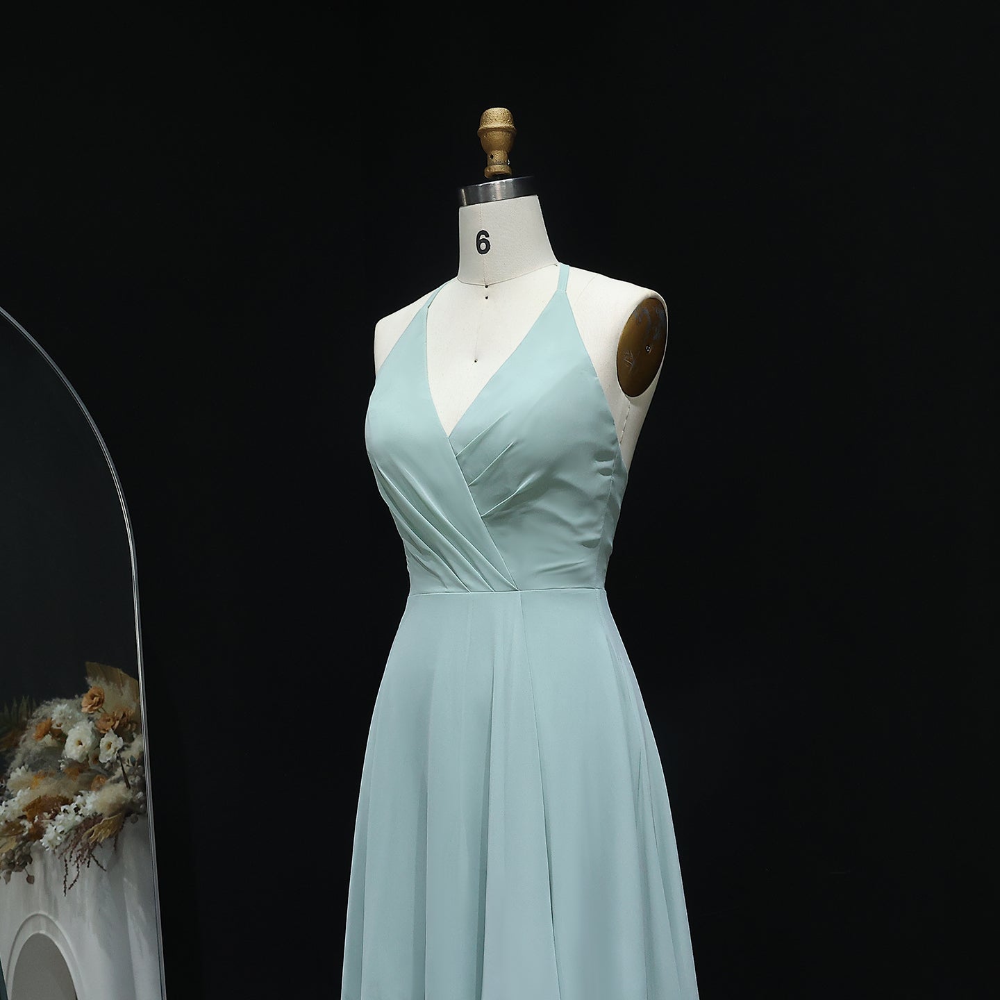 Sage Green V-Neck Chiffon High-Low A-Line Bridesmaid Dress BS025