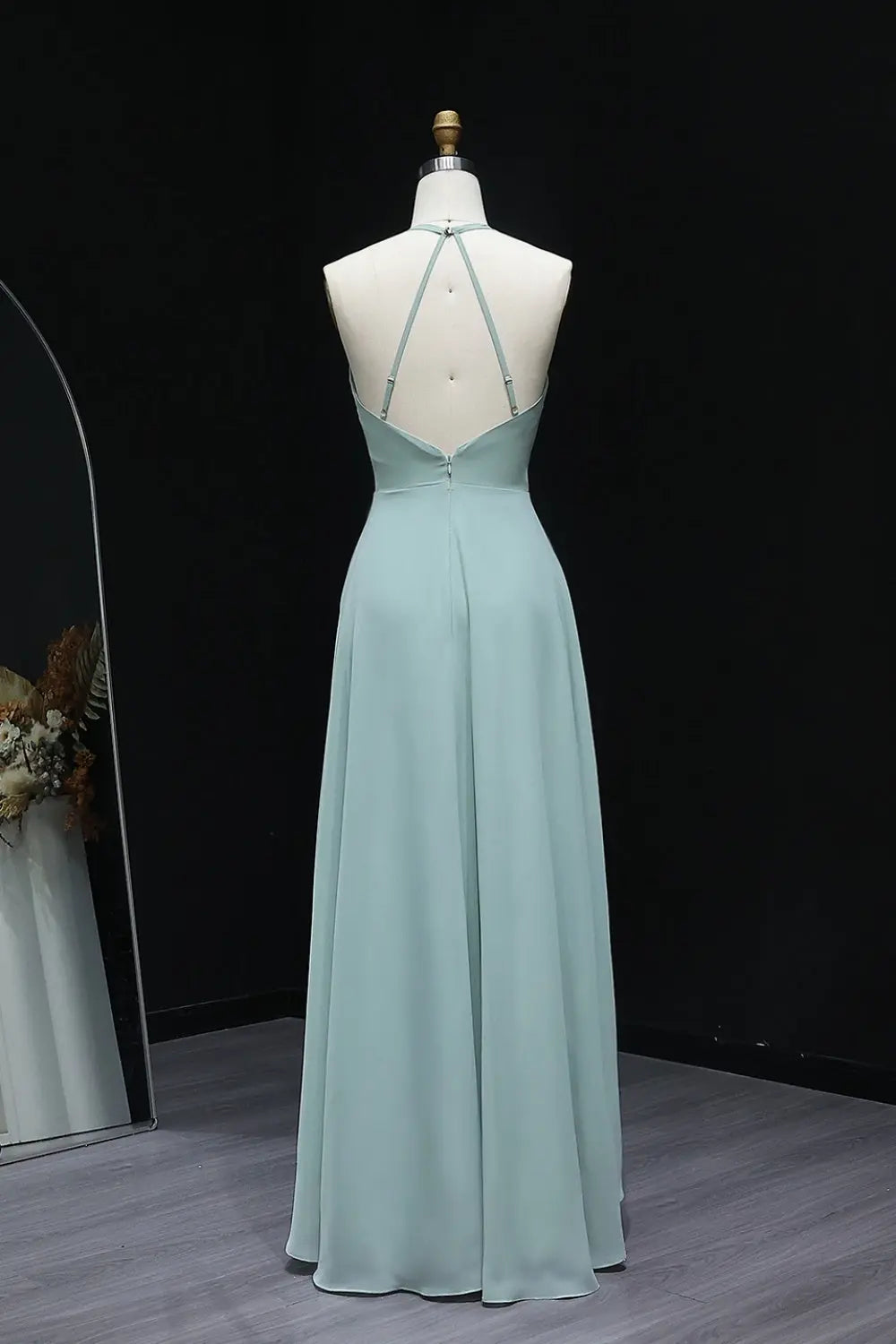 Sage Green V-Neck Chiffon High-Low A-Line Bridesmaid Dress BS025 Sheer Fairy
