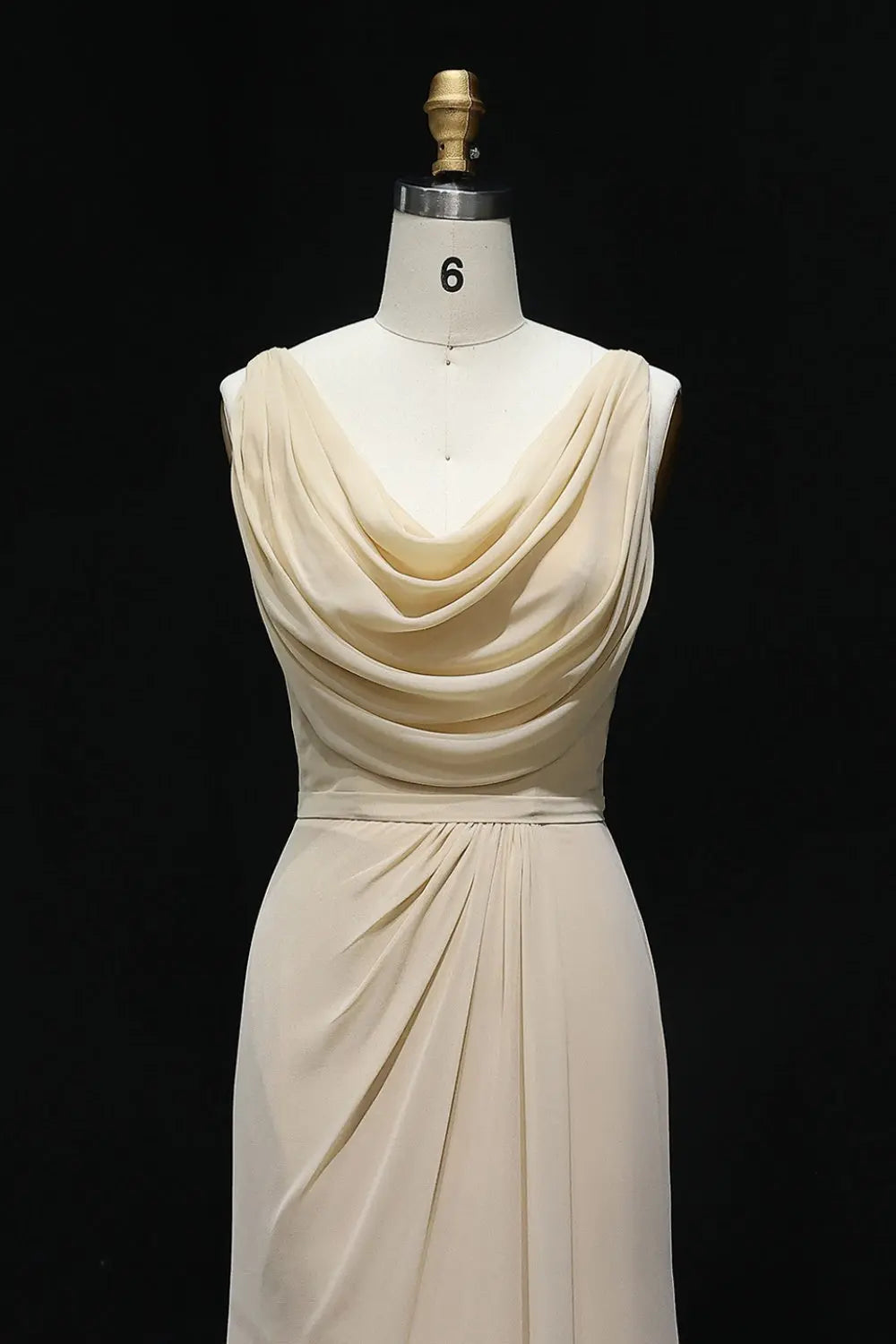 Champagne Cowl Neck Chiffon Sheath Bridesmaid Dress BS026 Sheer Fairy