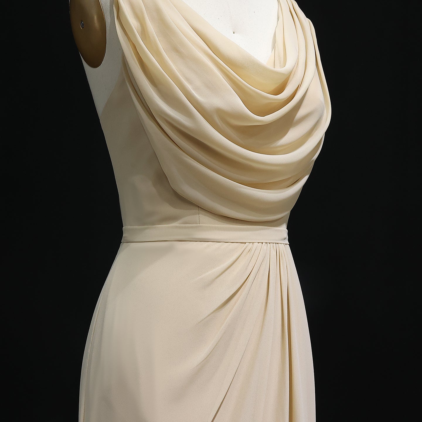 Champagne Cowl Neck Chiffon Sheath Bridesmaid Dress BS026