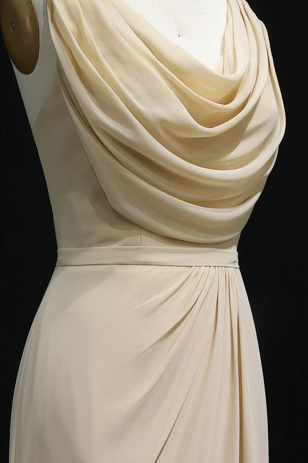 Champagne Cowl Neck Chiffon Sheath Bridesmaid Dress BS026 Sheer Fairy