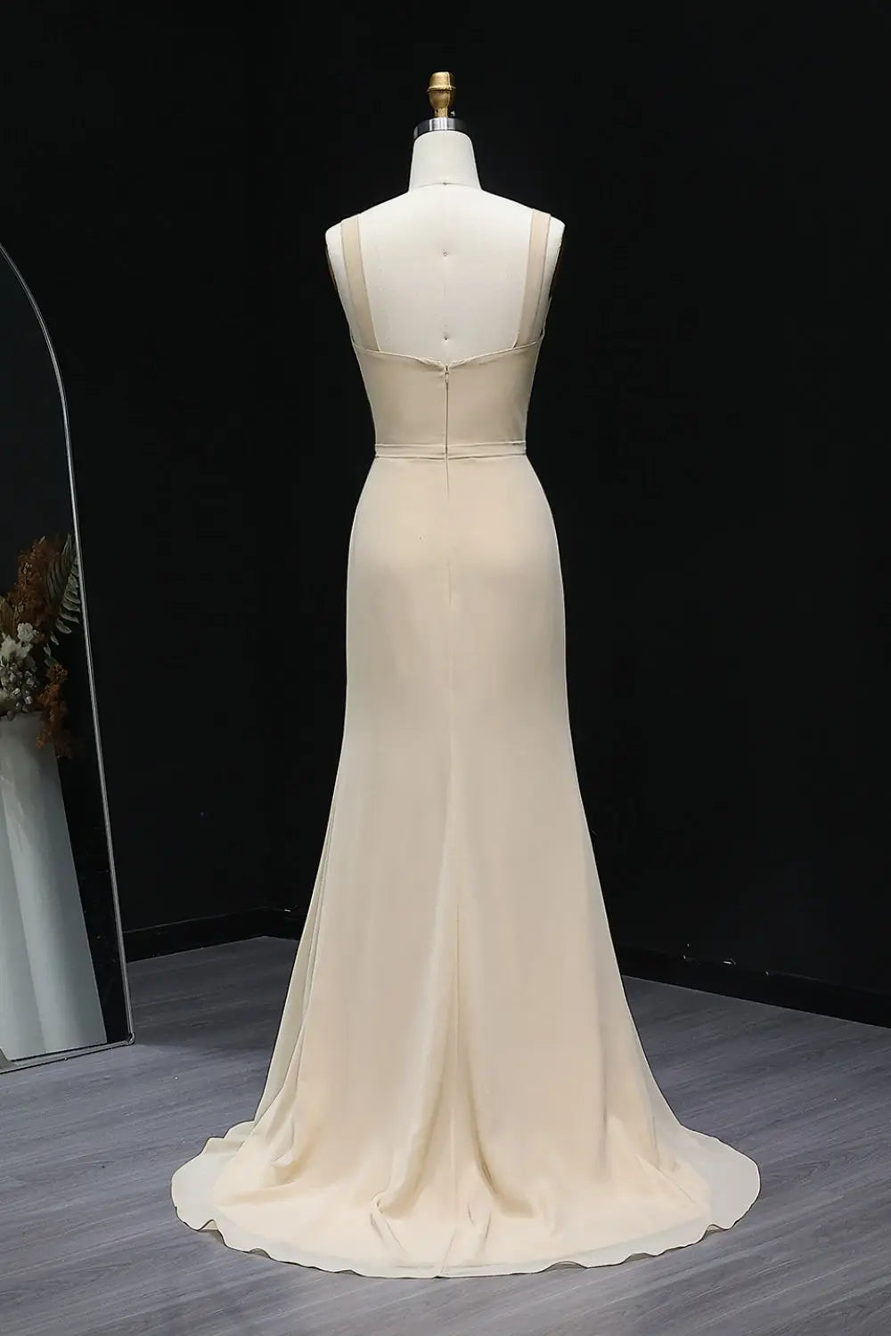 Champagne Cowl Neck Chiffon Sheath Bridesmaid Dress BS026 Sheer Fairy