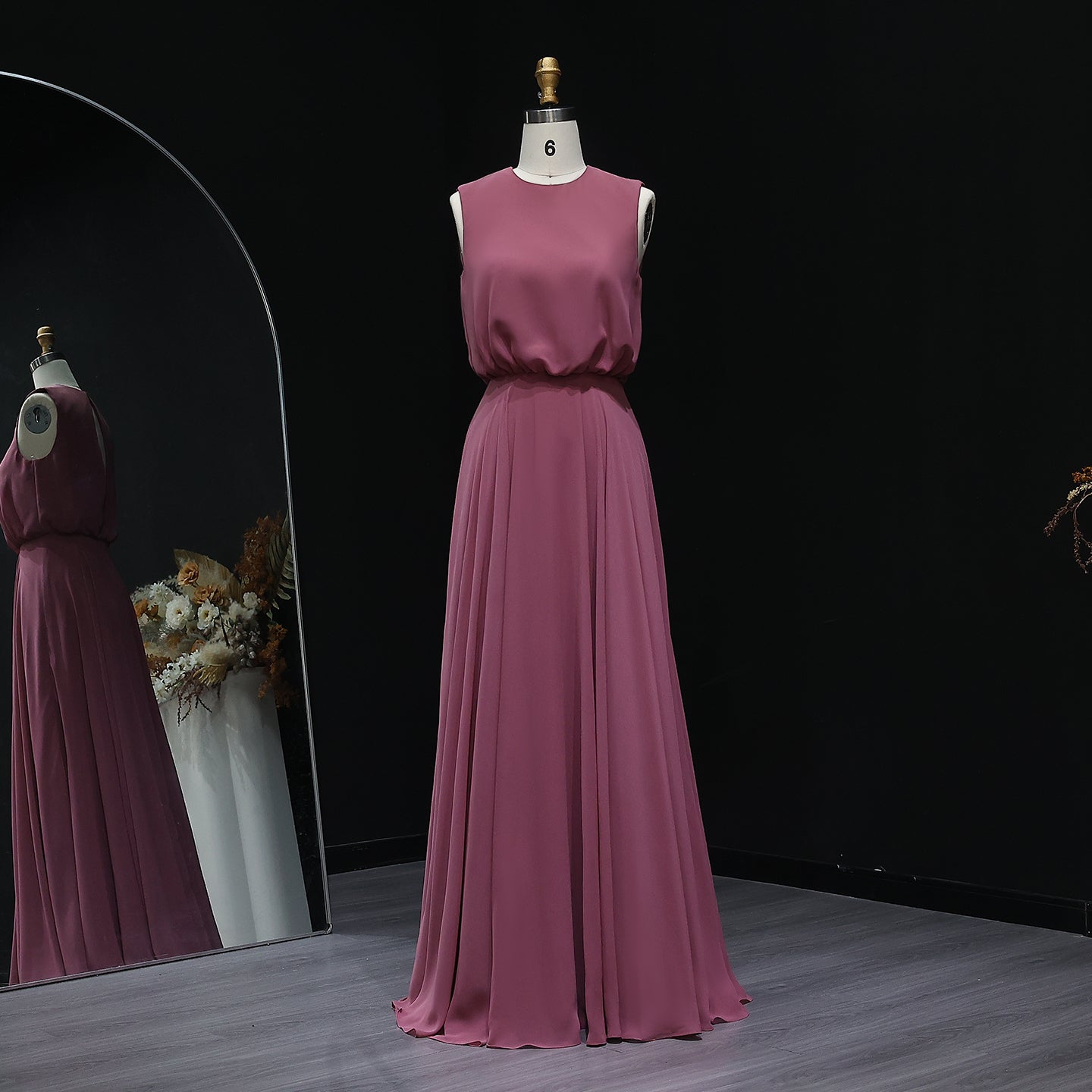 Dusty Rose High Neck Chiffon A-Line Bridesmaid Dress BS027