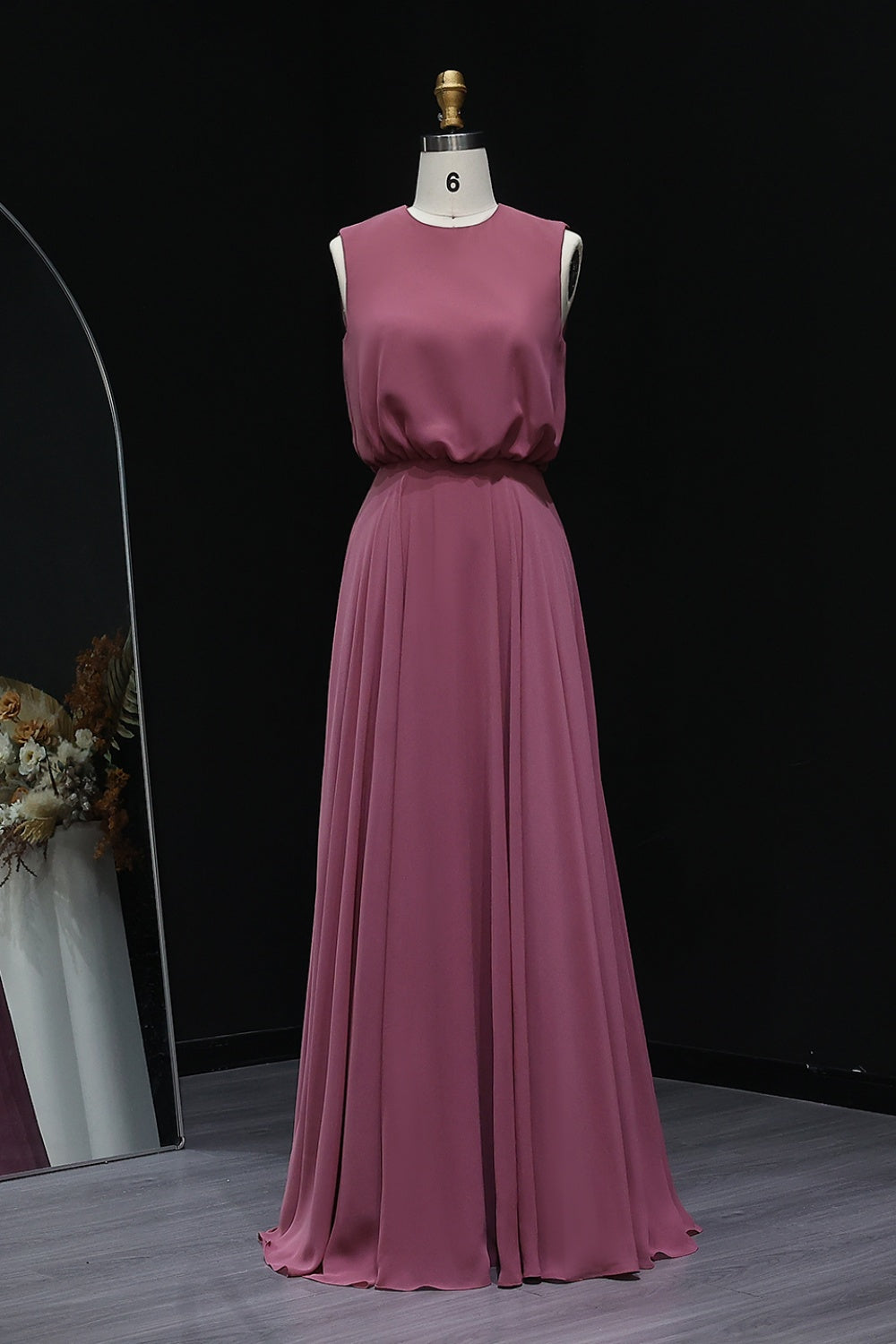 Dusty Rose High Neck Chiffon A-Line Bridesmaid Dress BS027