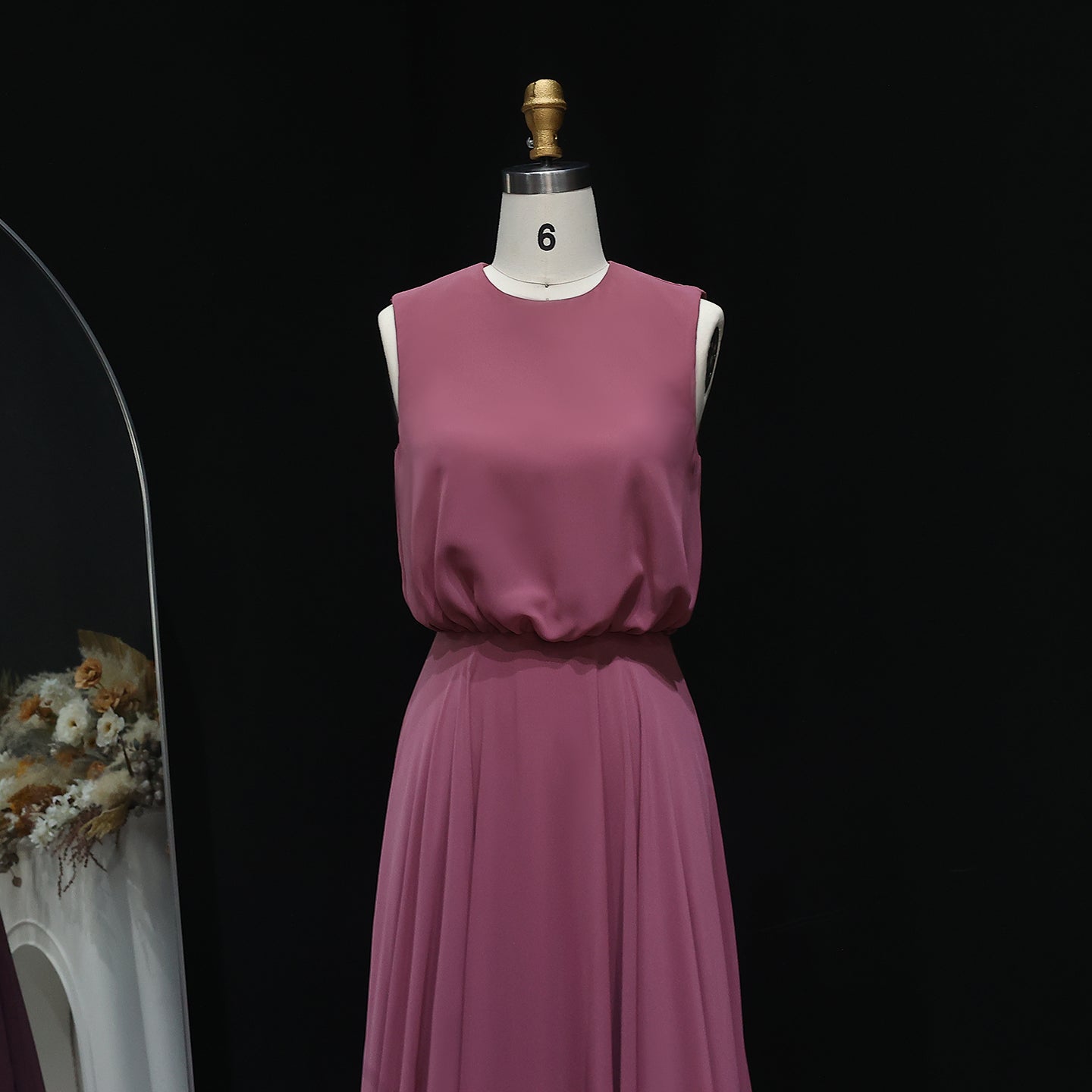 Dusty Rose High Neck Chiffon A-Line Bridesmaid Dress BS027