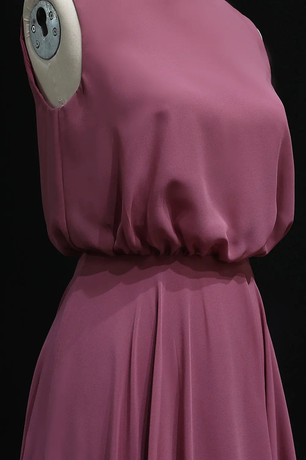 Dusty Blue High Neck Chiffon A-Line Bridesmaid Dress BS027 Sheer Fairy