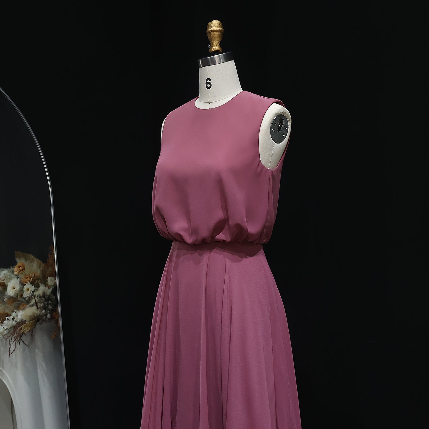 Dusty Rose High Neck Chiffon A-Line Bridesmaid Dress BS027