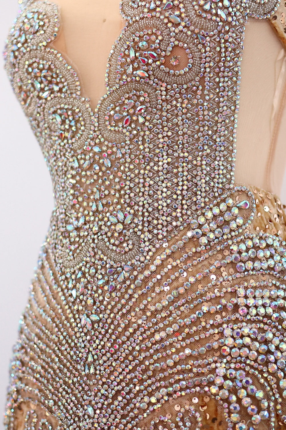 Classic Gold Rhinestone Halter Mermaid Evening Prom Dress SH006 Sheer Fairy