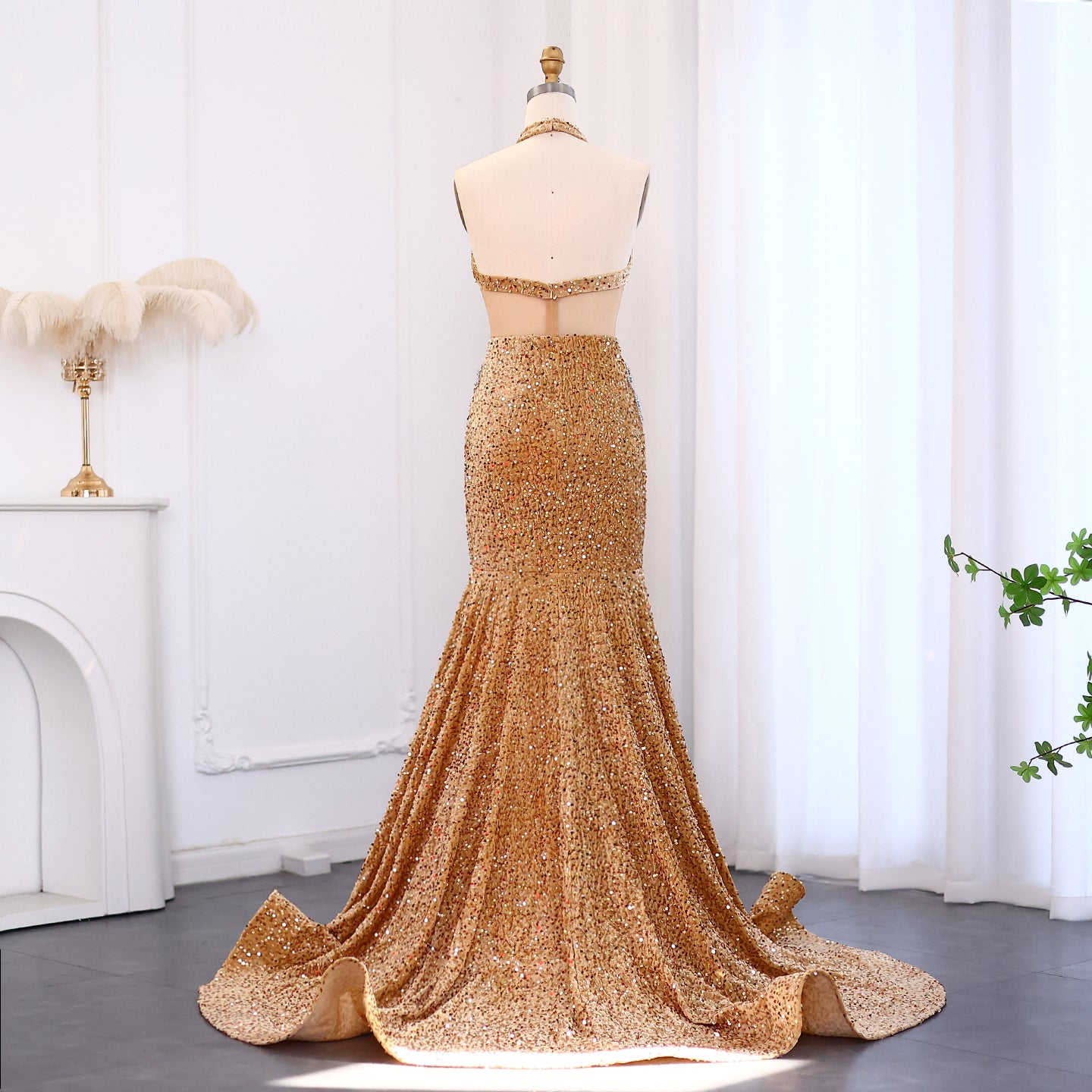 Gold Crystal Mermaid Prom Dresses for Black Girls Long Graduation Party