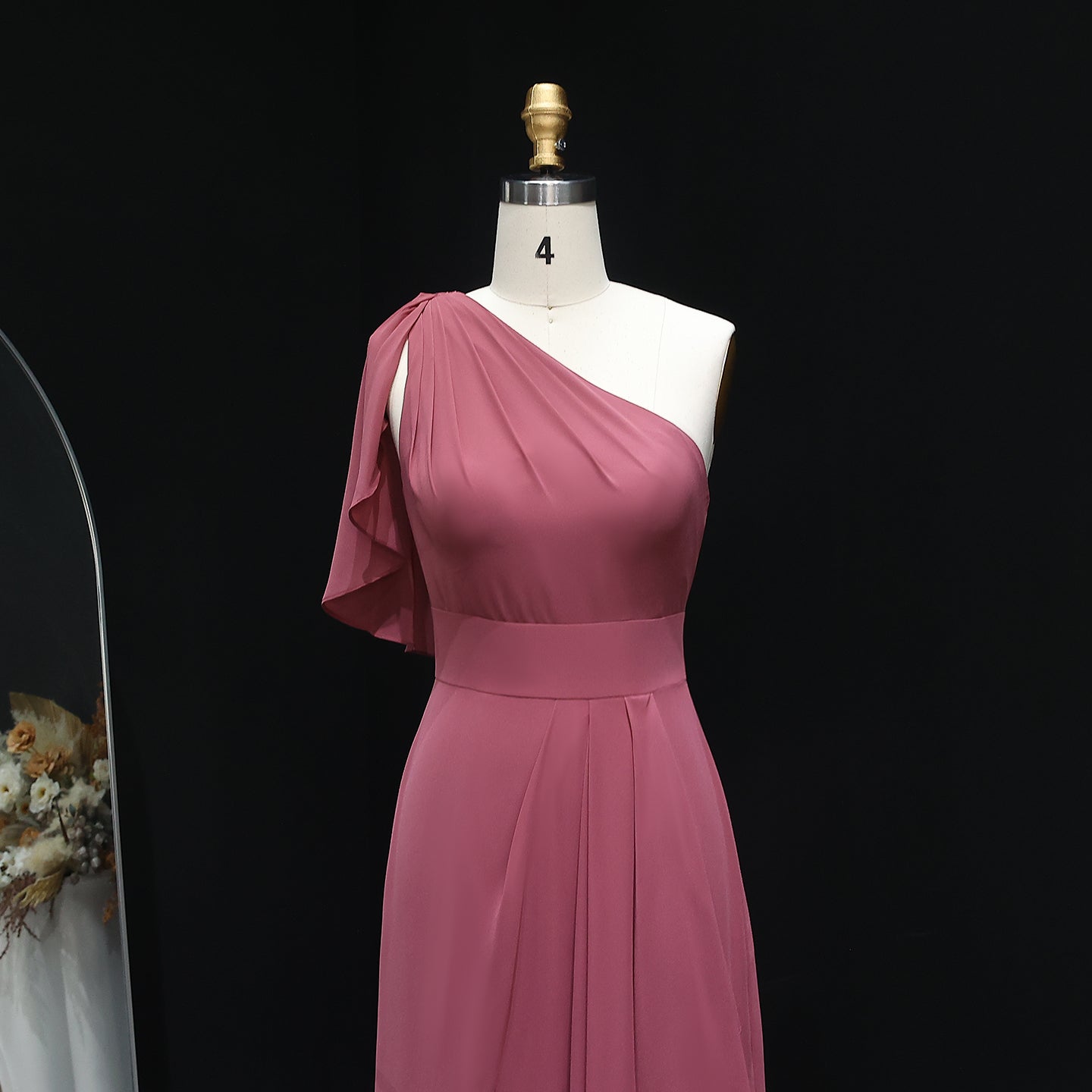 Dusty Rose One-Shoulder Chiffon A-Line Bridesmaid Dress BS028