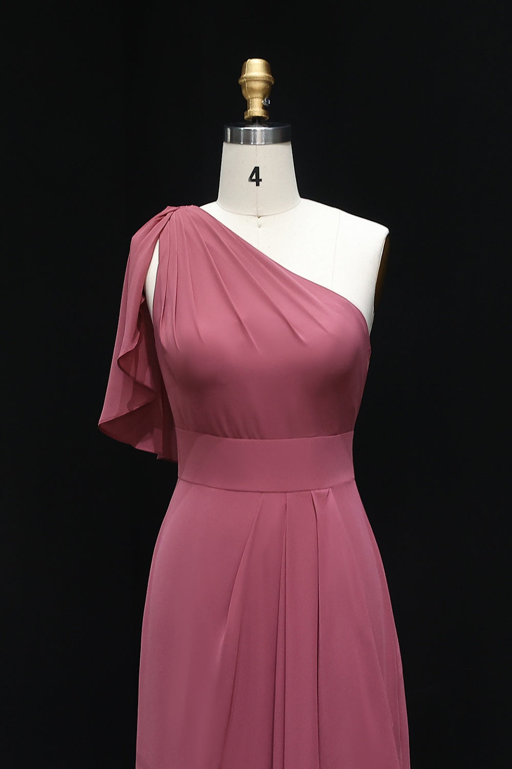Dusty Rose One-Shoulder Chiffon A-Line Bridesmaid Dress BS028