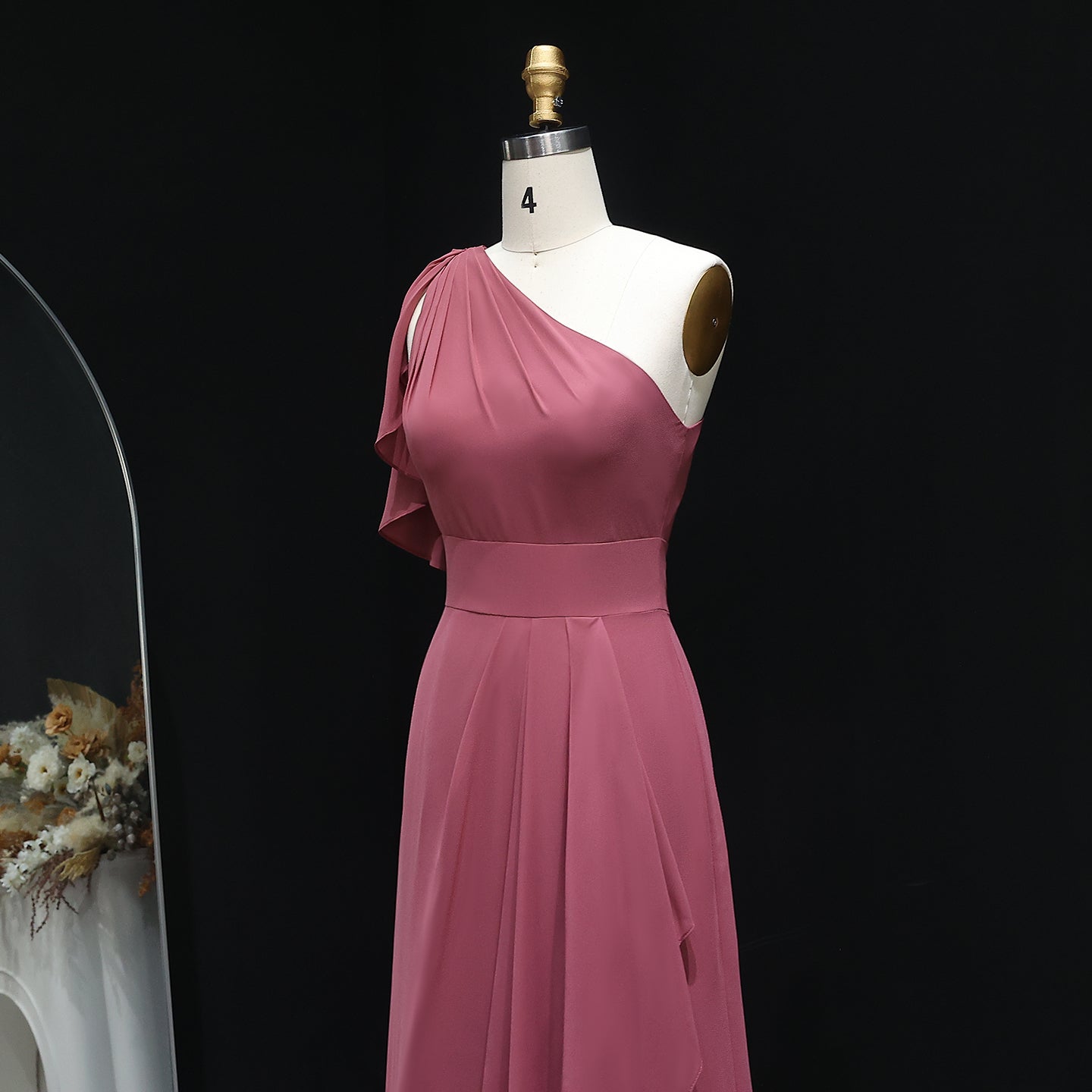 Dusty Rose One-Shoulder Chiffon A-Line Bridesmaid Dress BS028