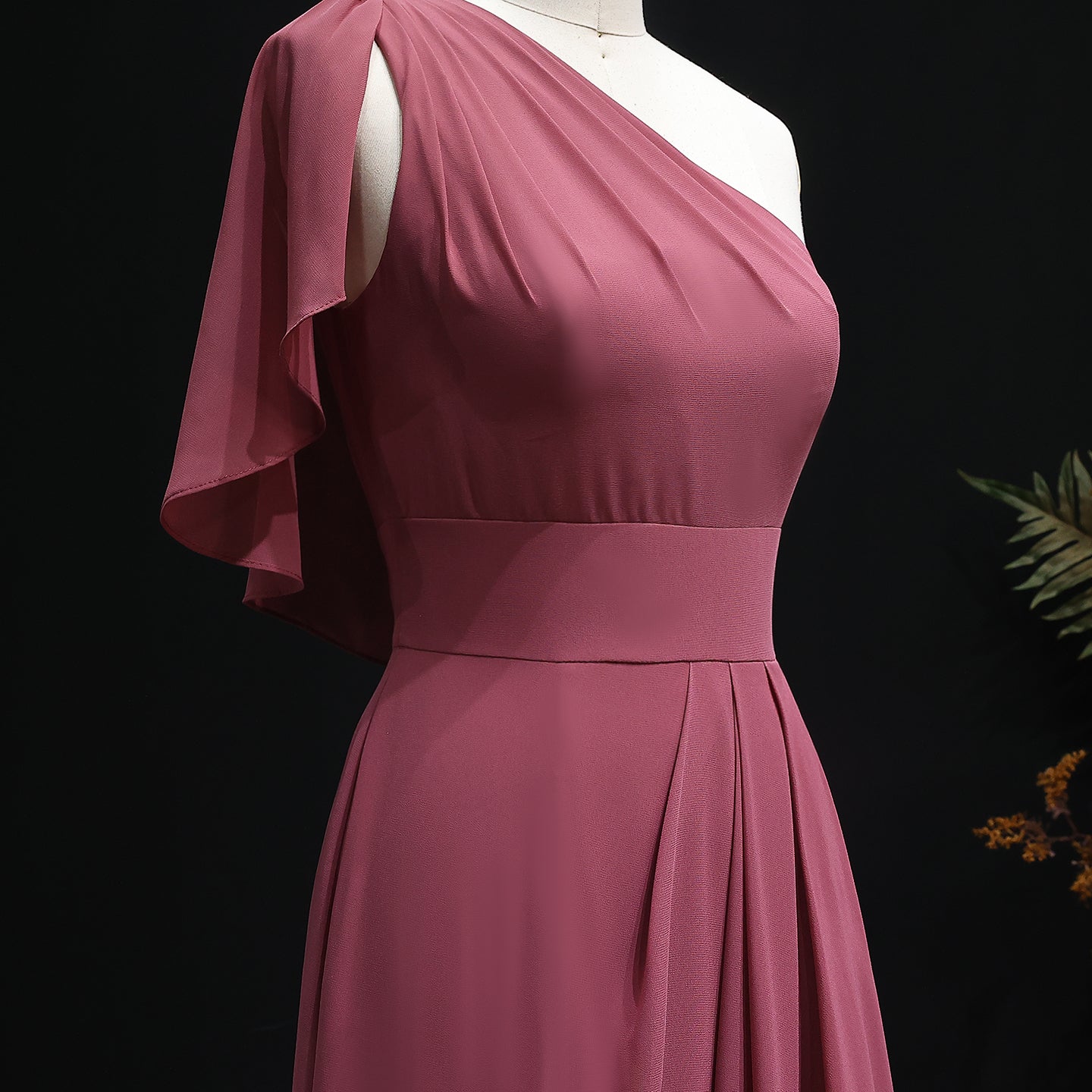 Dusty Rose One-Shoulder Chiffon A-Line Bridesmaid Dress BS028