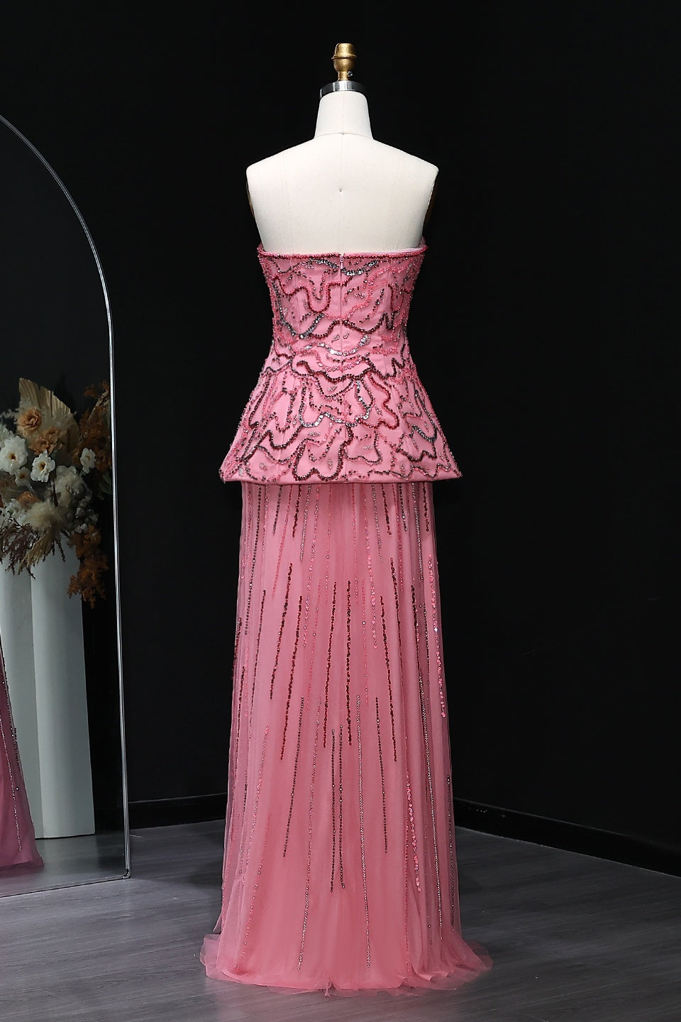 Luxury Two-Piece Peplum Beaded Fringe Evening Dress SS218 Sheer Fairy