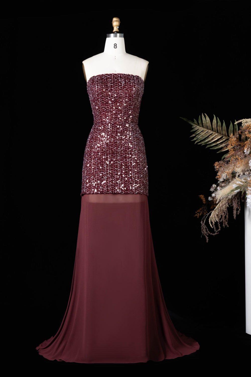 Chocolate Brown Two-Piece Sequin Mermaid Evening Dress SF442 Sheer Fairy