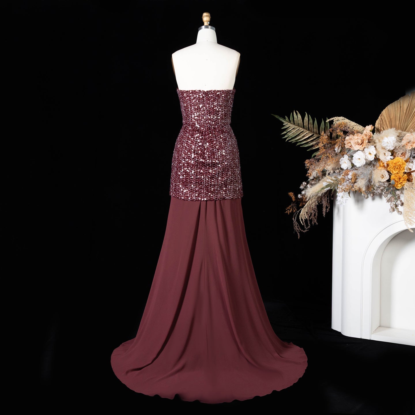 Chocolate Brown Two-Piece Sequin Mermaid Evening Dress SF442 Sheer Fairy