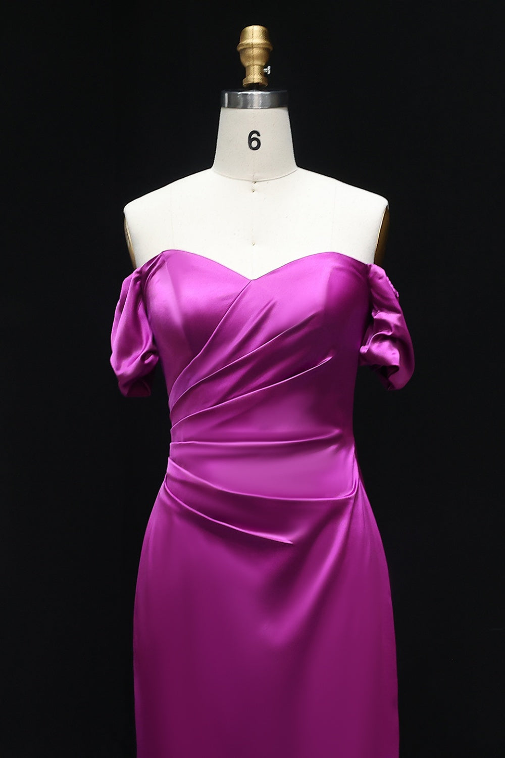 Metallic Fuchsia Off-Shoulder Satin Mermaid Bridesmaid Dress BS029
