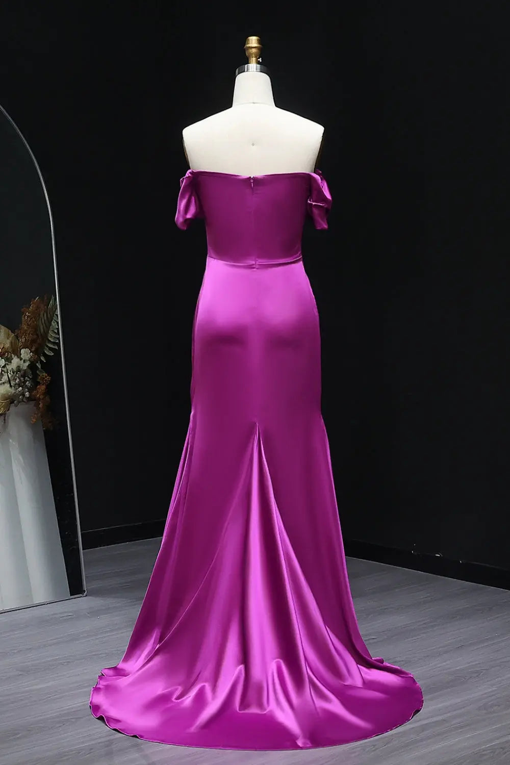 Metallic Fuchsia Off-Shoulder Satin Mermaid Bridesmaid Dress BS029 – SHEER FAIRY
