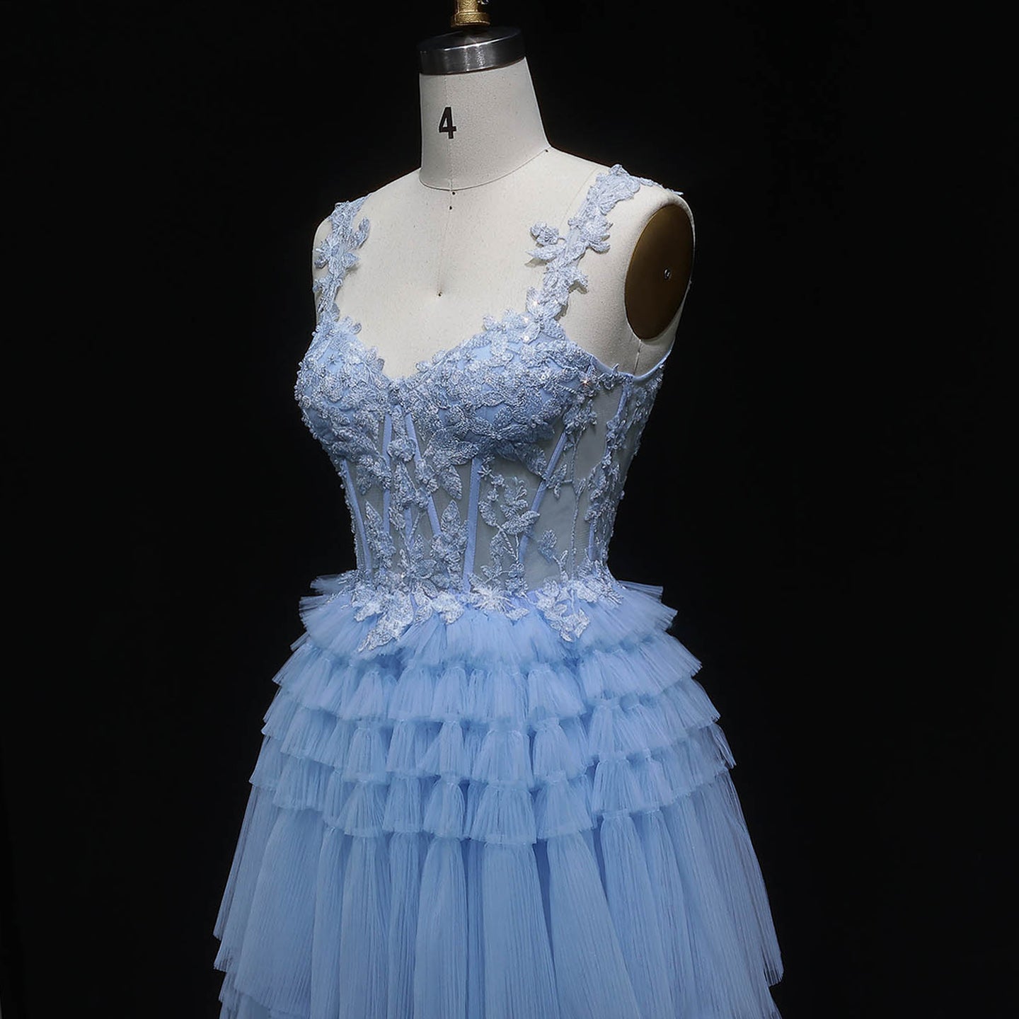 Blue Tiered Tulle Long Evening Dress SH359 Sheer Fairy