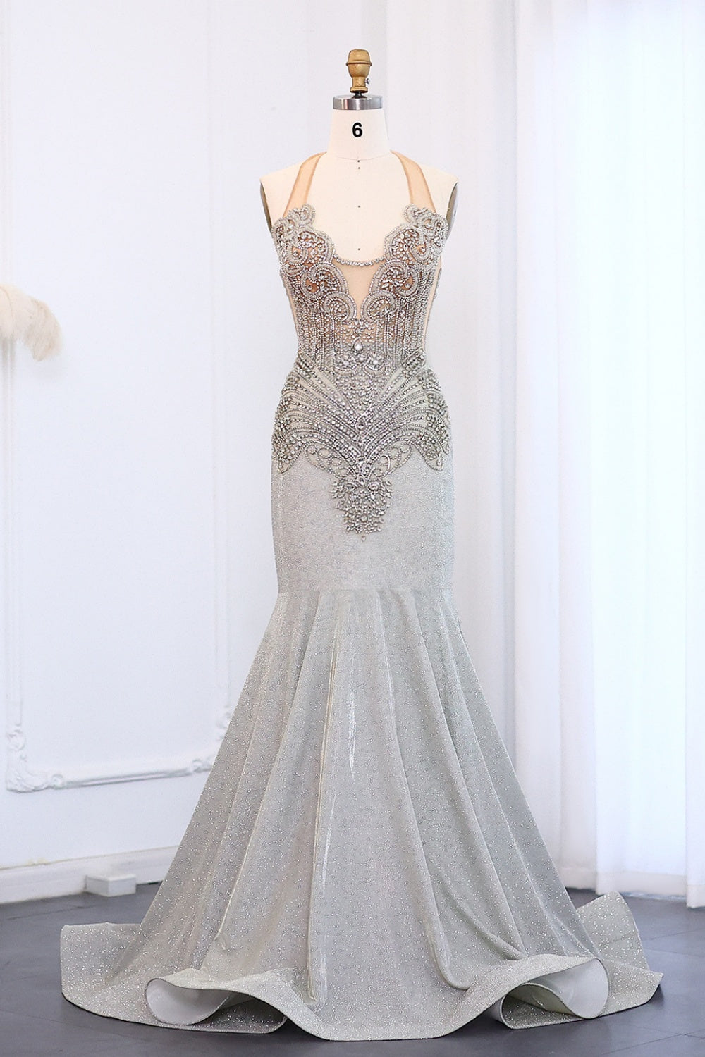 Luxury Rhinestone Illusion Mermaid Gown Prom Dress SH008 Sheer Fairy