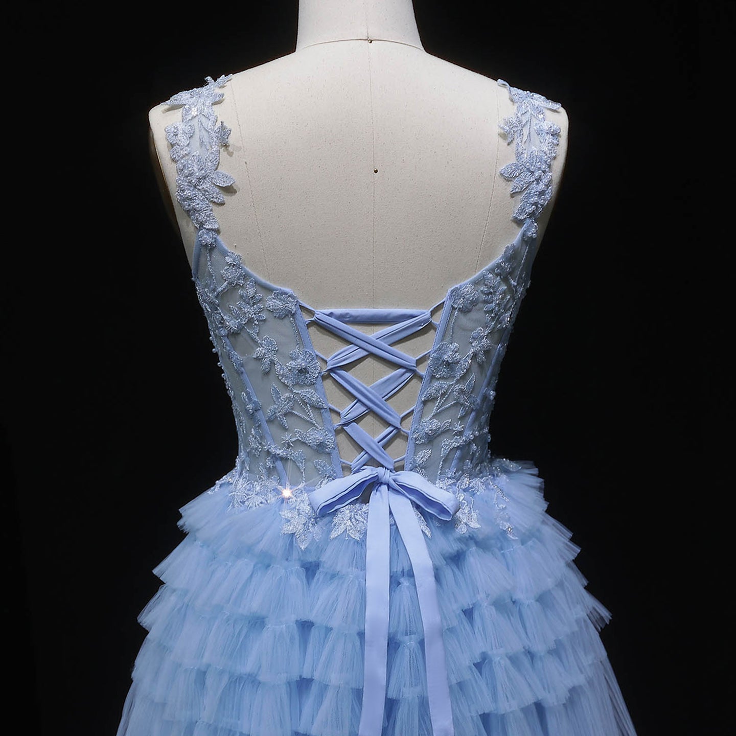 Blue Tiered Tulle Long Evening Dress SH359 Sheer Fairy