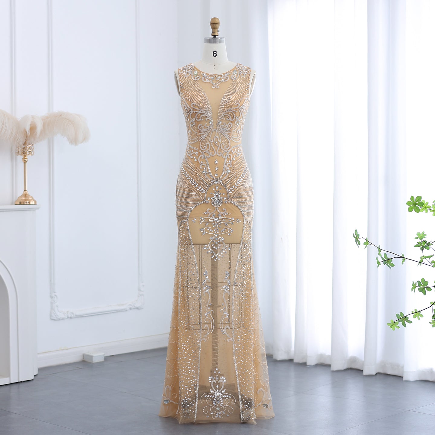 Coral Satin Plunging Orange Mermaid Evening Dress SH024 - SHEER FAIRY