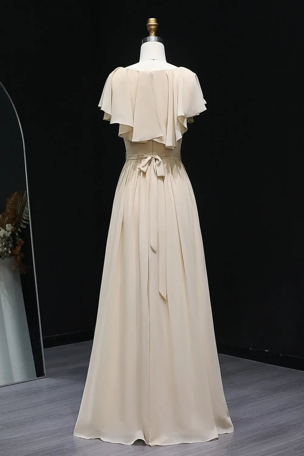 Metallic Sage Green Chiffon A-Line Bridesmaid Dress BS038 Sheer Fairy