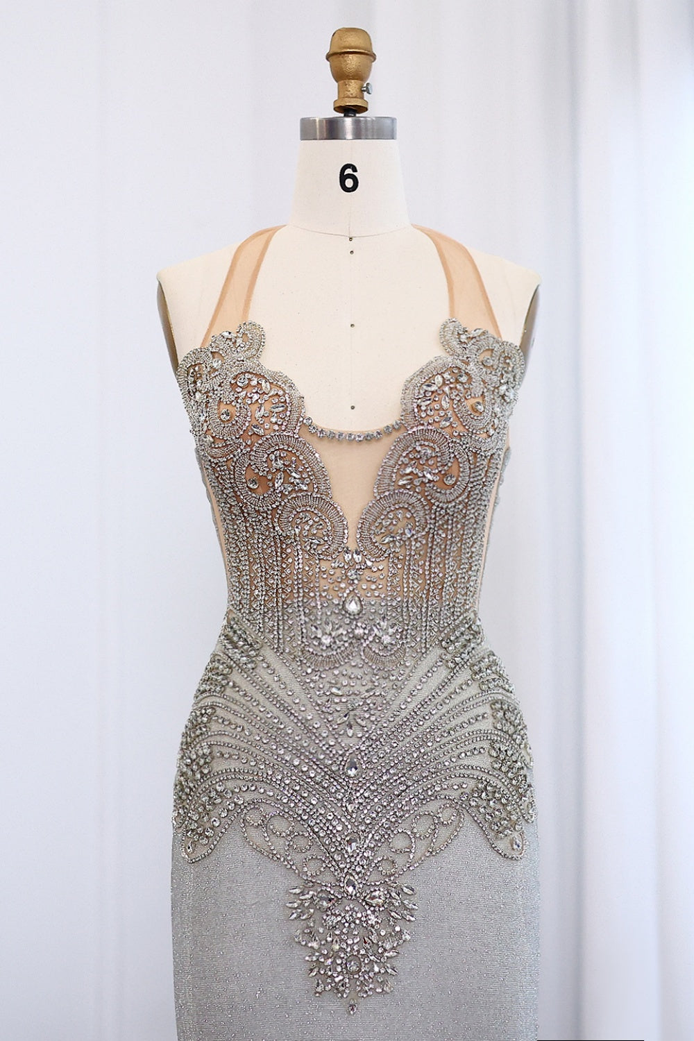 Luxury Rhinestone Illusion Mermaid Gown Prom Dress SH008 Sheer Fairy