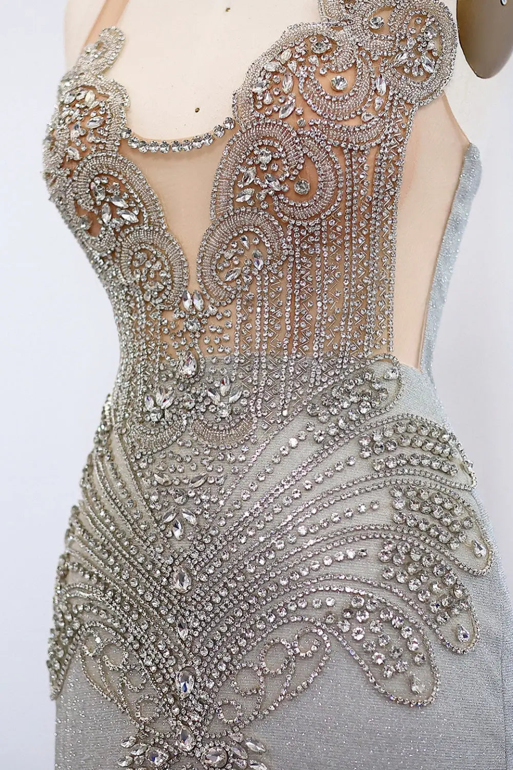 Luxury Rhinestone Illusion Mermaid Gown Prom Dress SH008 Sheer Fairy